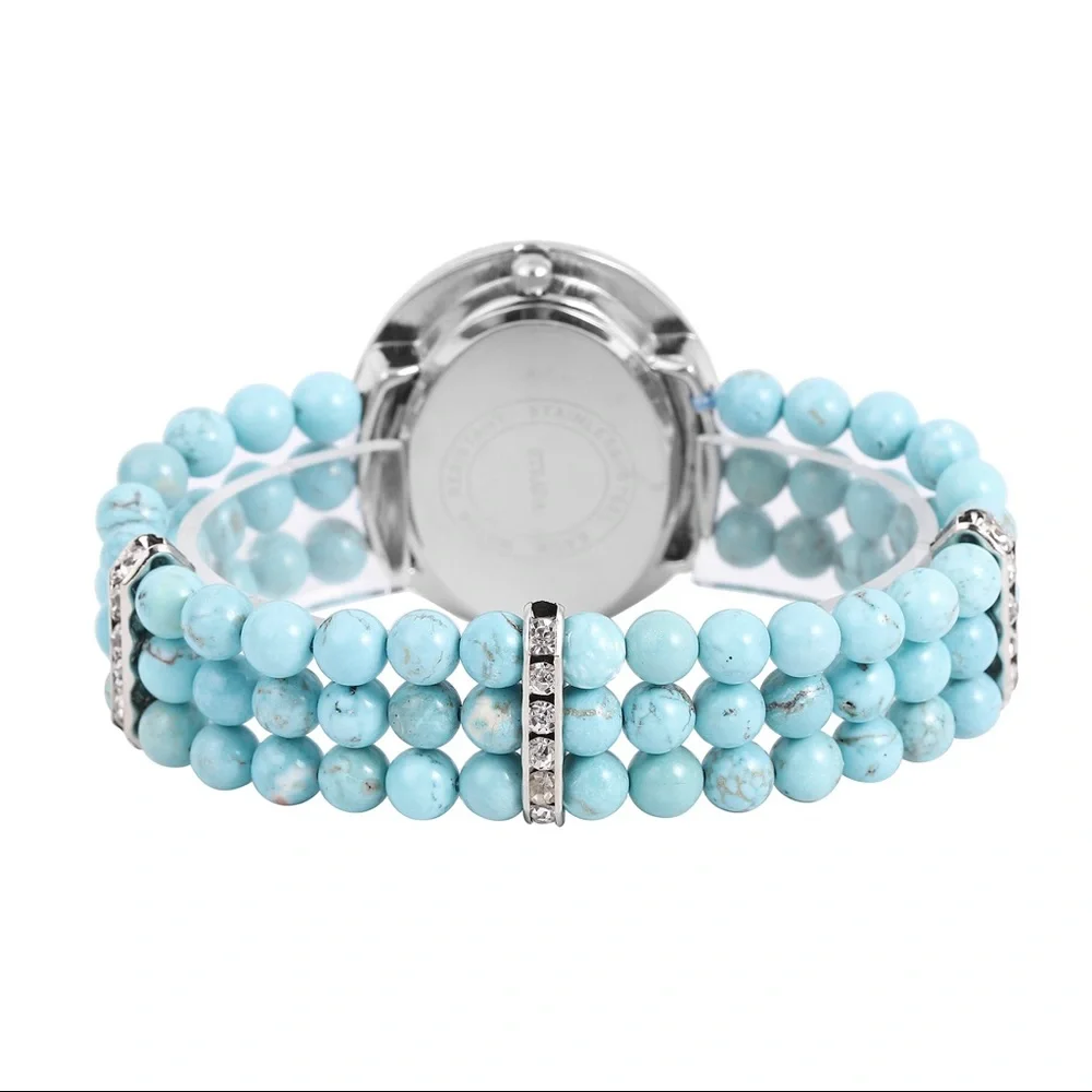 Blue Howlite Beaded Stretch Bracelet Watch